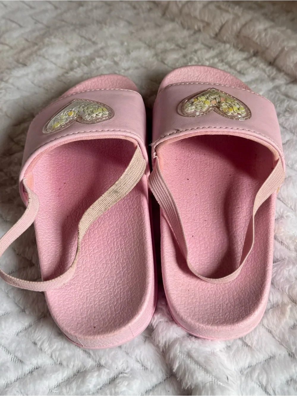 Kids Pink Sequin Heart Slide Sandals